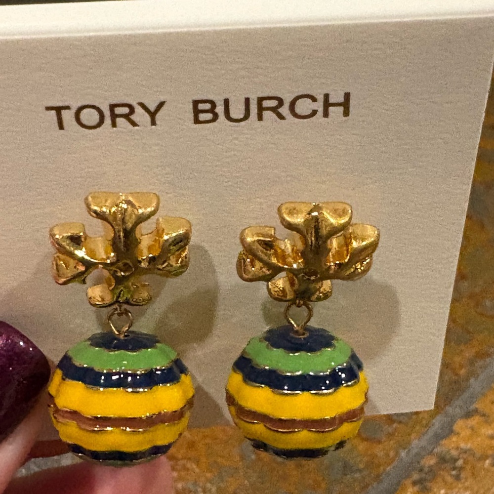Tory Burch Logo Drop Enamel Ball Earrings – NWOT - Picture 5 of 5